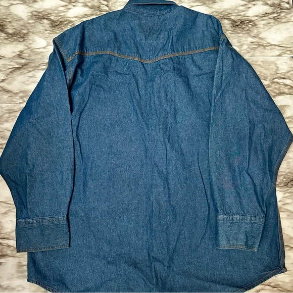 Key Denim Mens Sz 2XL Blue Jeans Long Sleeve Western Pearl Snap Two Pocket Shirt - Picture 3 of 8